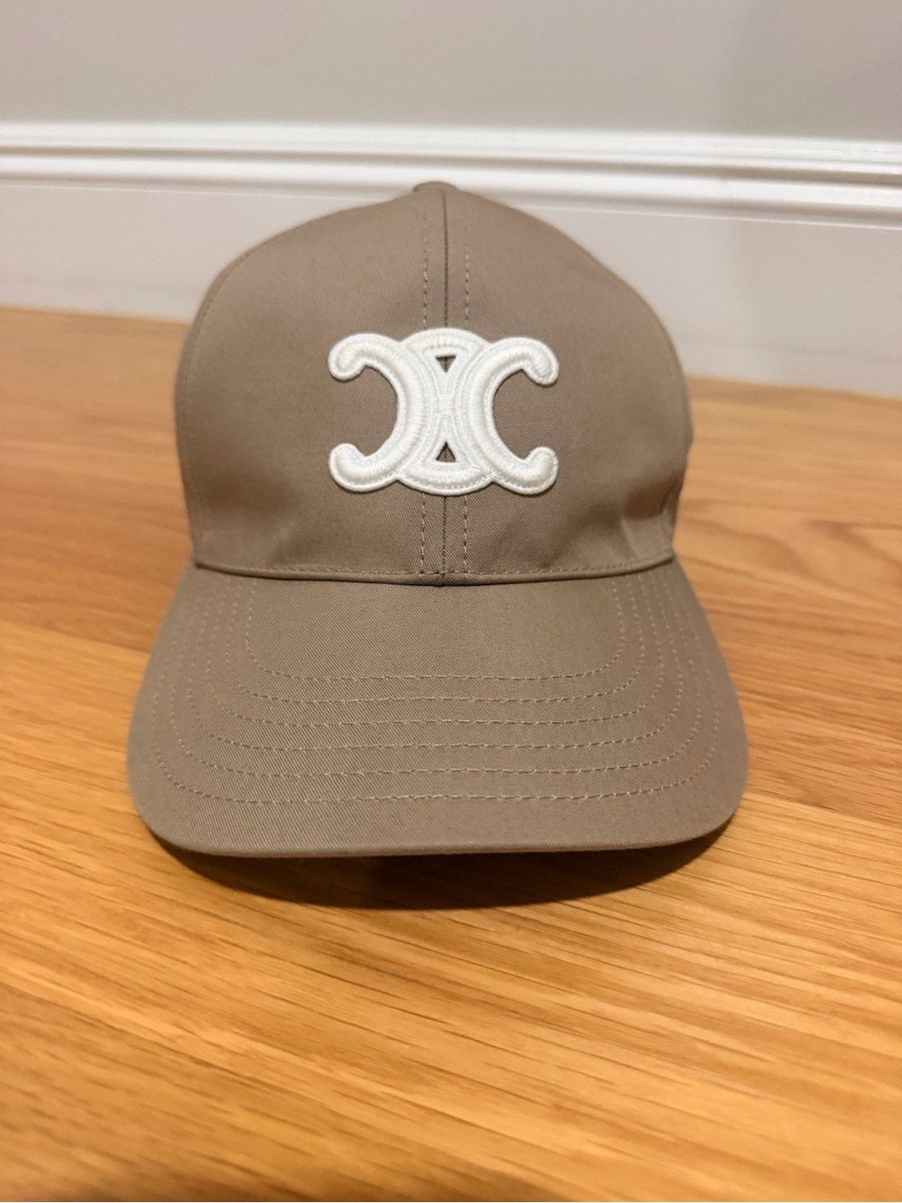 Celine Triomphe Greige Baseball Cap in Cotton Size Small